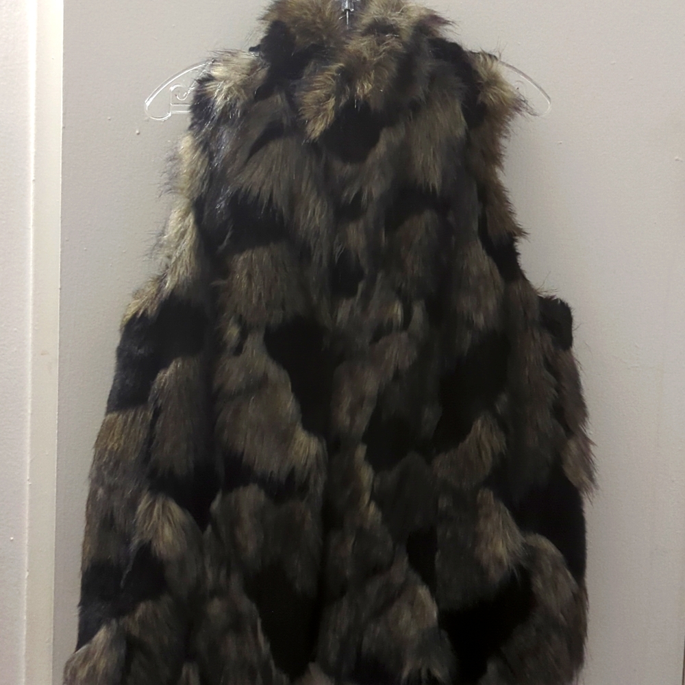 Furry grey, black and beige vest